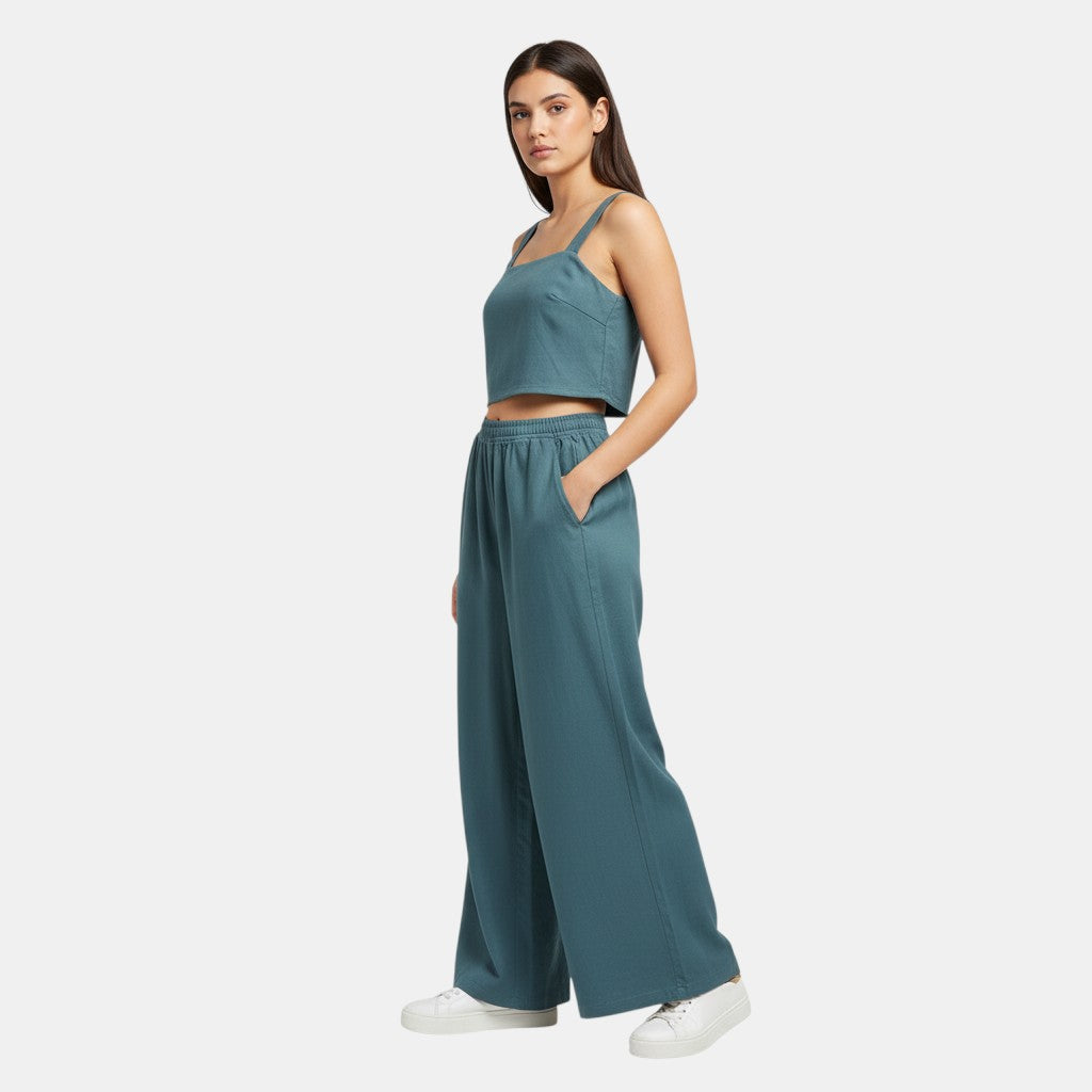 Women's Sleeveless Camisole Top and Wide Leg Pants Set-Bon Voyage Vintage