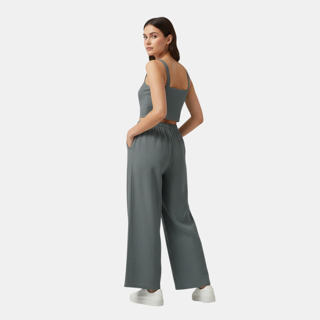 Women's Sleeveless Camisole Top and Wide Leg Pants Set-Bon Voyage Vintage
