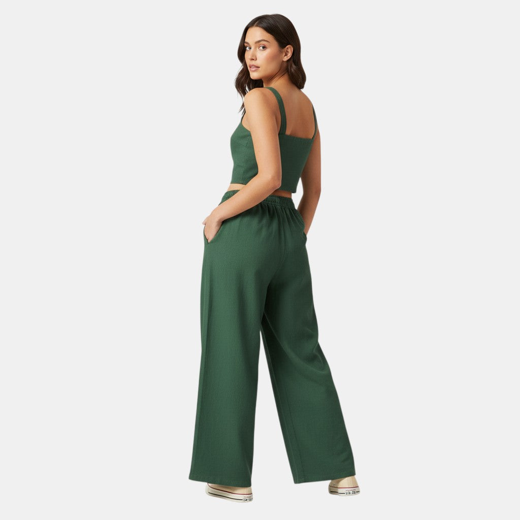 Women's Sleeveless Camisole Top and Wide Leg Pants Set-Bon Voyage Vintage