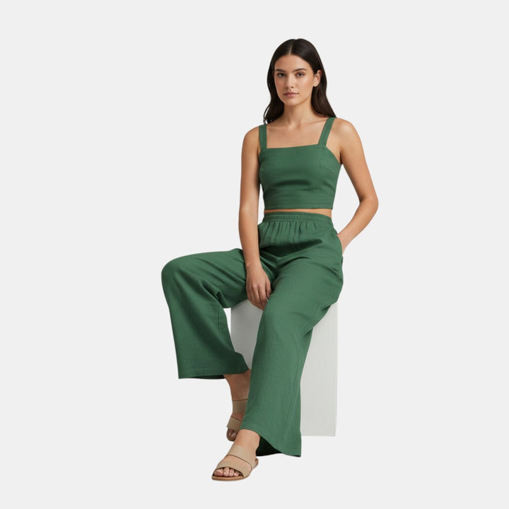 Women's Sleeveless Camisole Top and Wide Leg Pants Set-Bon Voyage Vintage