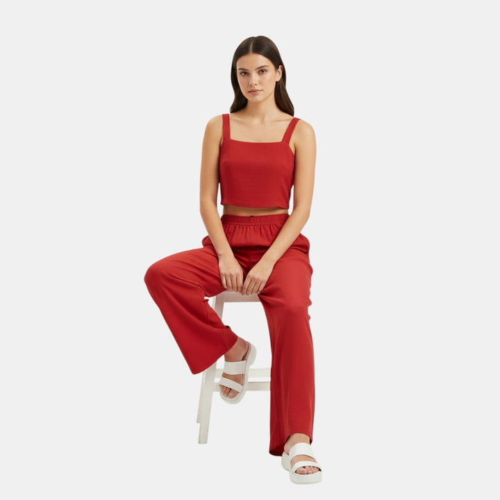 Women's Sleeveless Camisole Top and Wide Leg Pants Set-Bon Voyage Vintage