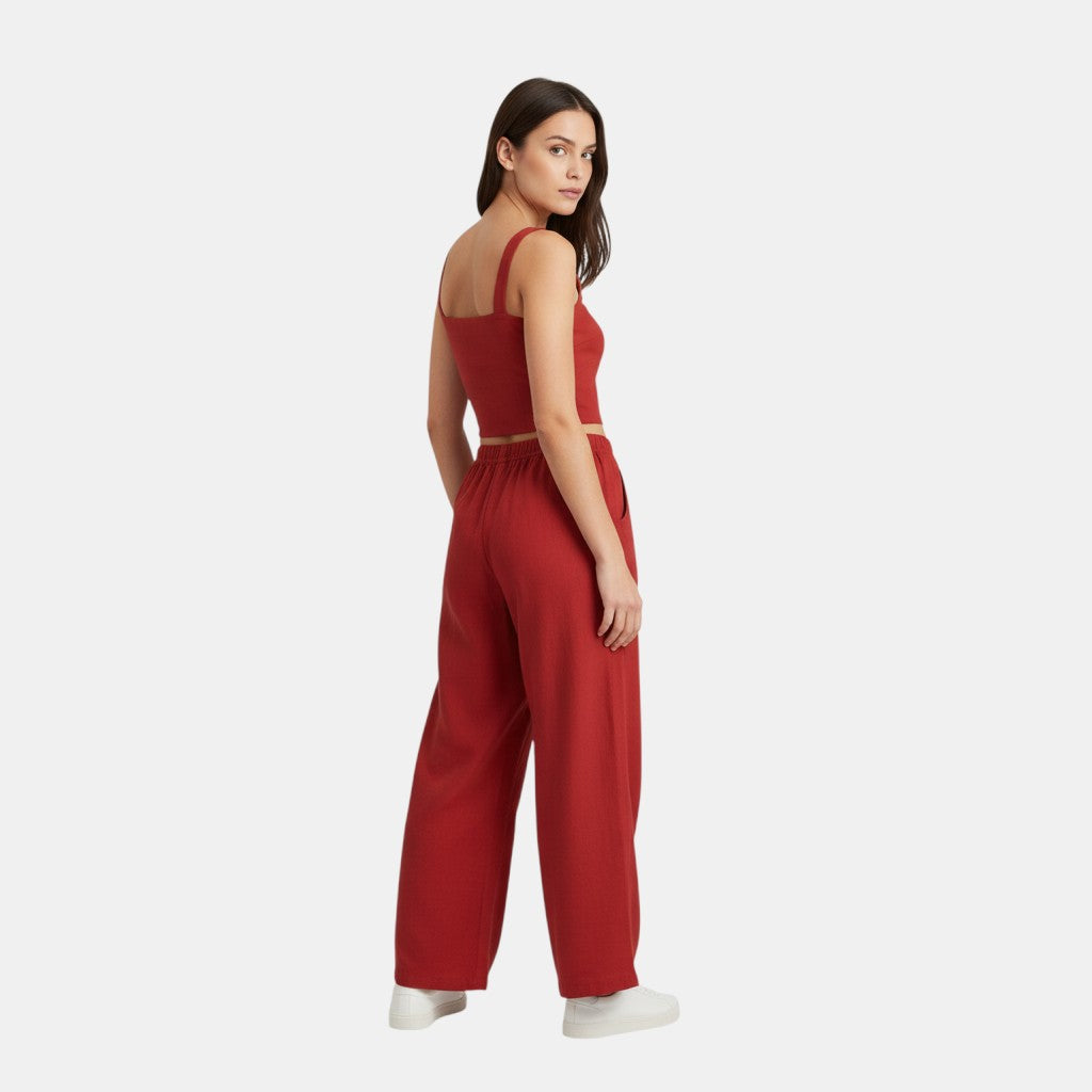 Women's Sleeveless Camisole Top and Wide Leg Pants Set-Bon Voyage Vintage