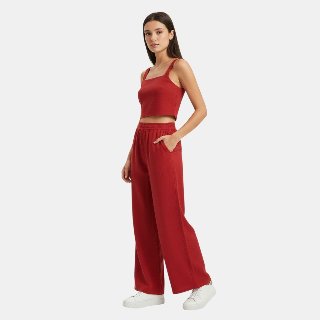 Women's Sleeveless Camisole Top and Wide Leg Pants Set-Bon Voyage Vintage