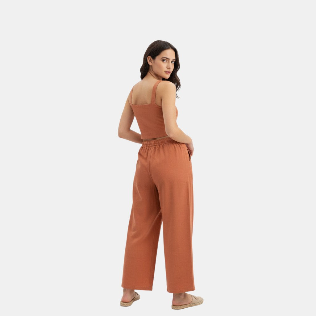 Women's Sleeveless Camisole Top and Wide Leg Pants Set-Bon Voyage Vintage