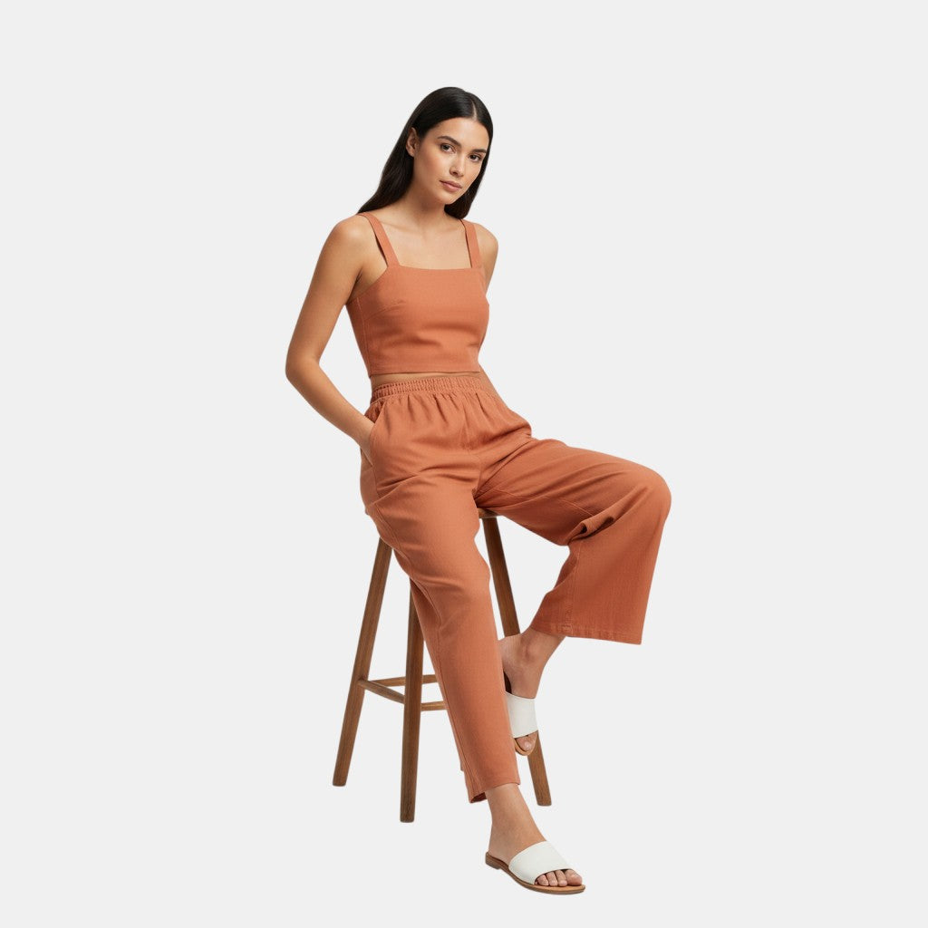 Women's Sleeveless Camisole Top and Wide Leg Pants Set-Bon Voyage Vintage