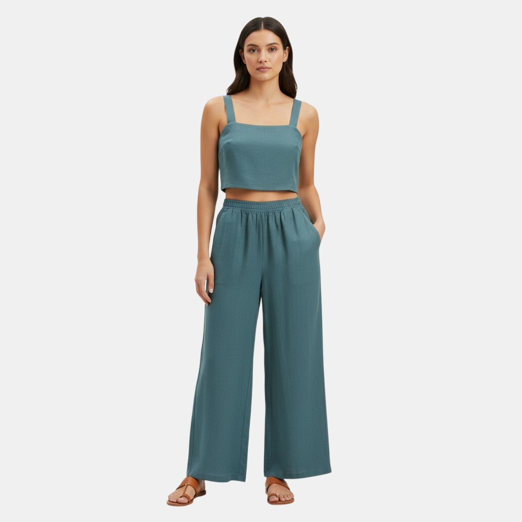 Women's Sleeveless Camisole Top and Wide Leg Pants Set-Bon Voyage Vintage