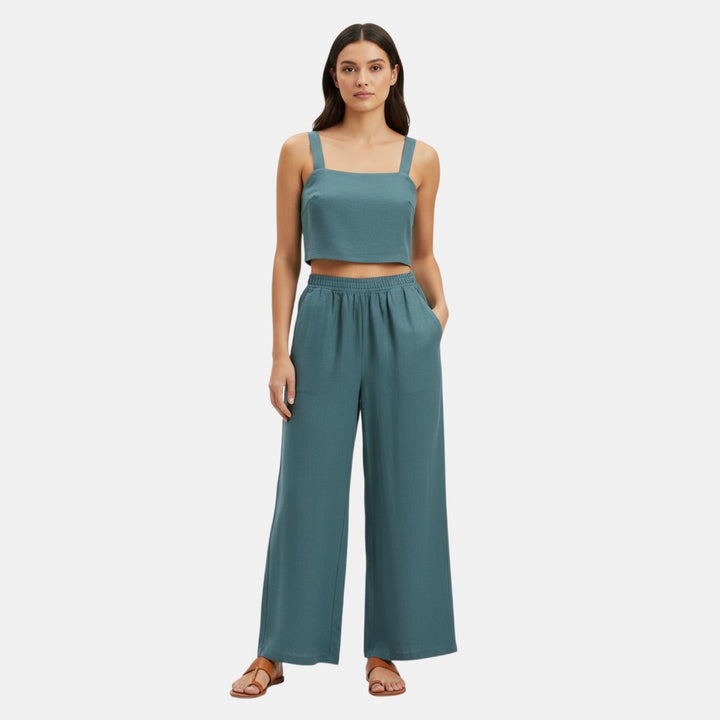 Women's Sleeveless Camisole Top and Wide Leg Pants Set-Bon Voyage Vintage