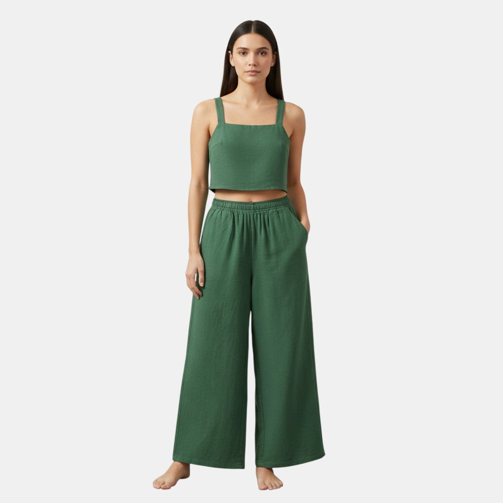 Women's Sleeveless Camisole Top and Wide Leg Pants Set-Bon Voyage Vintage