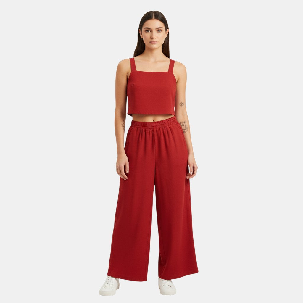 Women's Sleeveless Camisole Top and Wide Leg Pants Set-Bon Voyage Vintage