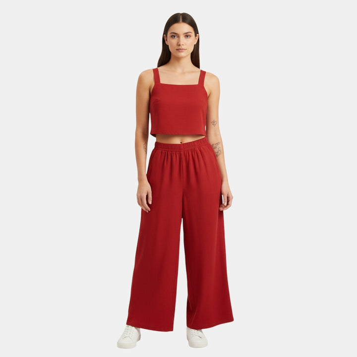 Women's Sleeveless Camisole Top and Wide Leg Pants Set-Bon Voyage Vintage