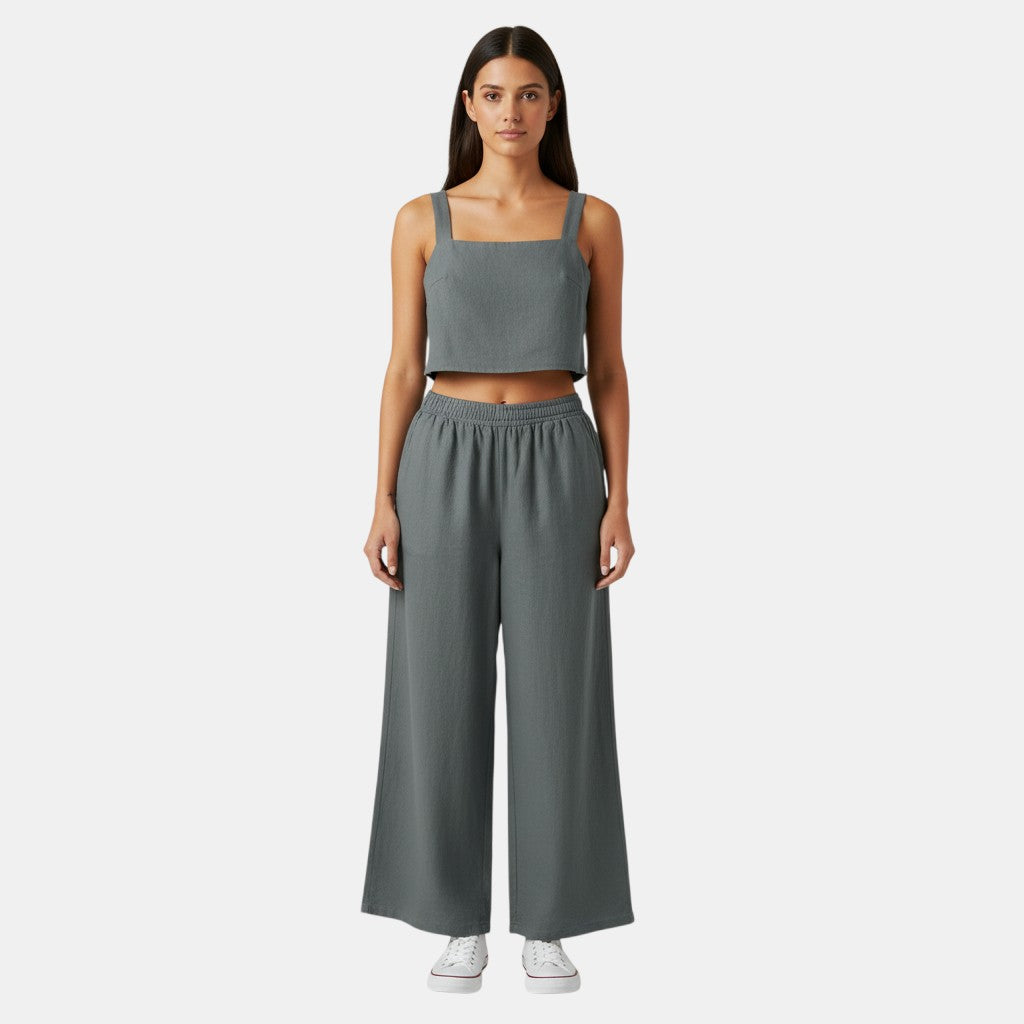 Women's Sleeveless Camisole Top and Wide Leg Pants Set-Bon Voyage Vintage