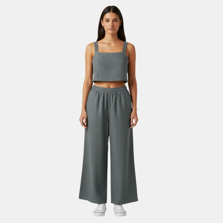 Women's Sleeveless Camisole Top and Wide Leg Pants Set-Bon Voyage Vintage