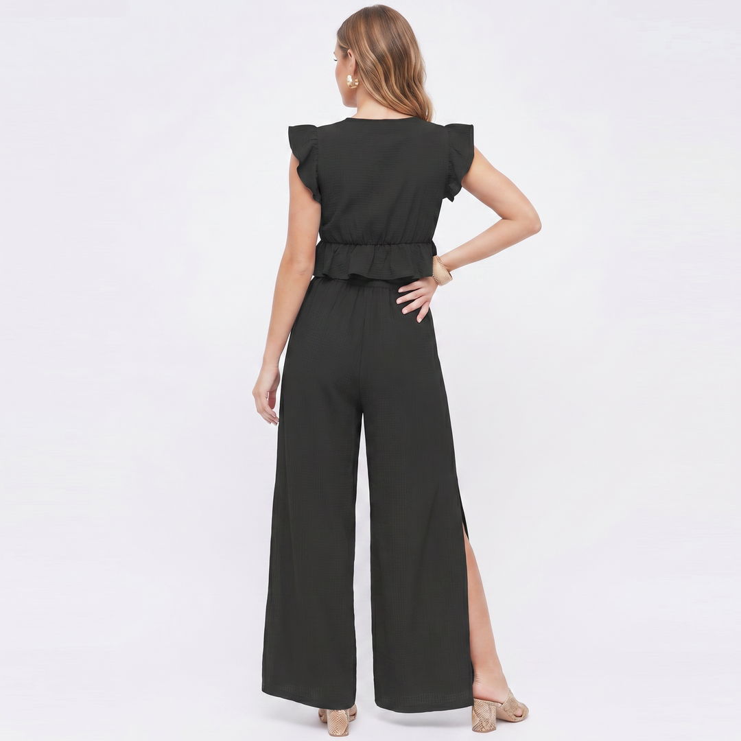 Women’s Sleeveless Ruffle Top and Wide Leg Pants Two Piece Set-Bon Voyage Vintage