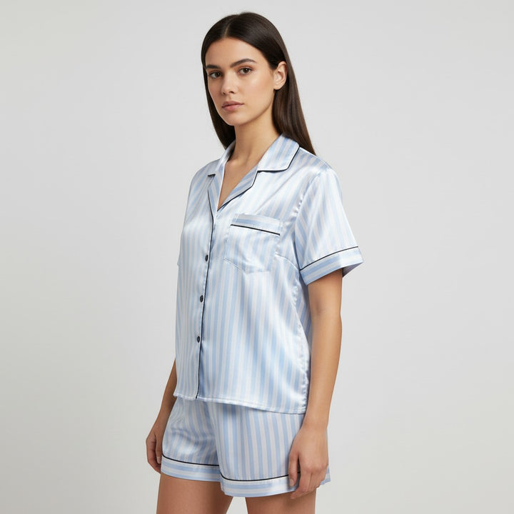 Women's Striped Short Sleeve Top and Shorts Sleepwear Set-Bon Voyage Vintage