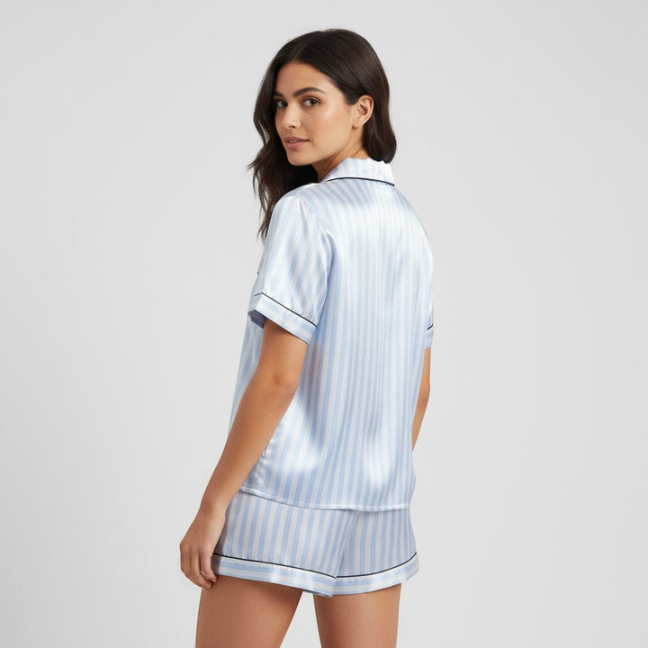 Women's Striped Short Sleeve Top and Shorts Sleepwear Set-Bon Voyage Vintage