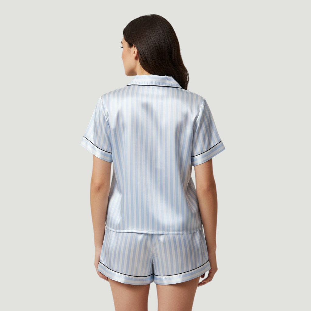 Women's Striped Short Sleeve Top and Shorts Sleepwear Set-Bon Voyage Vintage