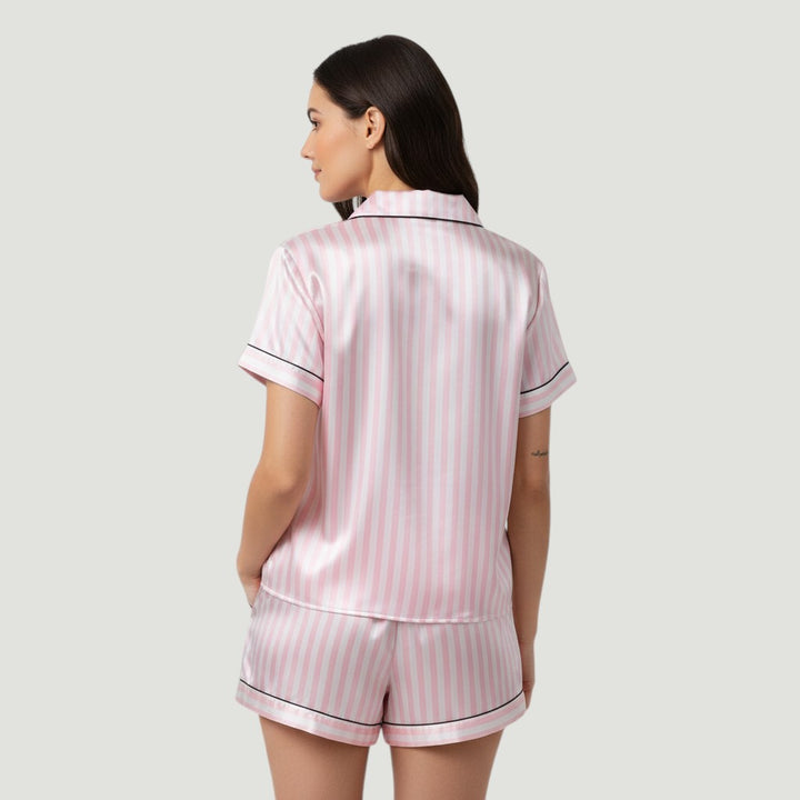 Women's Striped Short Sleeve Top and Shorts Sleepwear Set-Bon Voyage Vintage