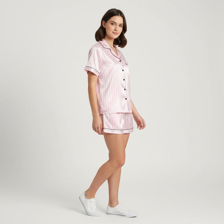 Women's Striped Short Sleeve Top and Shorts Sleepwear Set-Bon Voyage Vintage