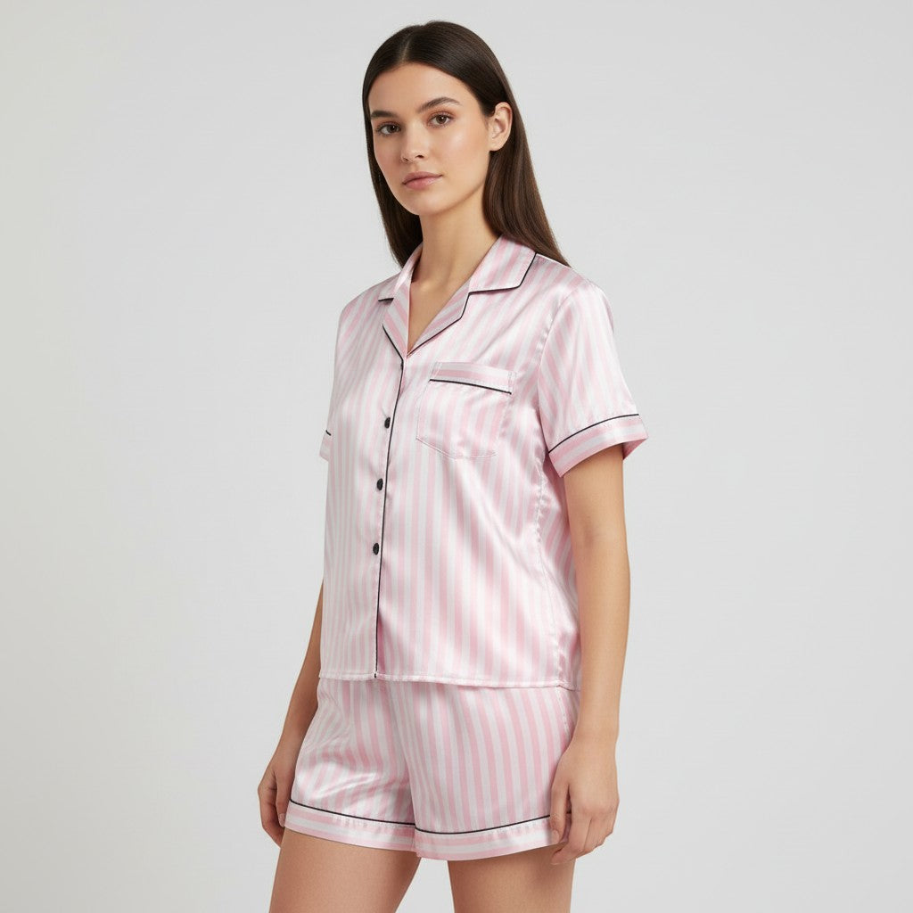 Women's Striped Short Sleeve Top and Shorts Sleepwear Set-Bon Voyage Vintage