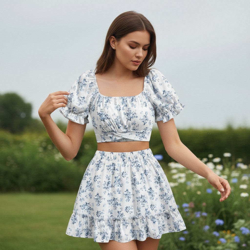 Women's Two-Piece Ditsy Floral Print Set-Bon Voyage Vintage