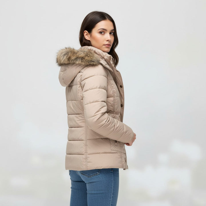 Women’s Winter Jacket with Faux Fur Trim Collar-Bon Voyage Vintage