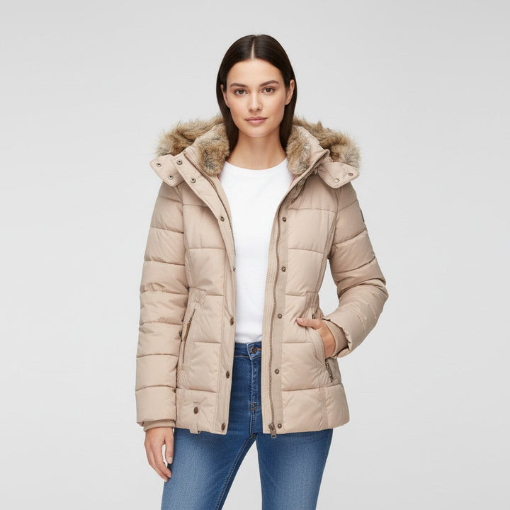 Women’s Winter Jacket with Faux Fur Trim Collar-Bon Voyage Vintage