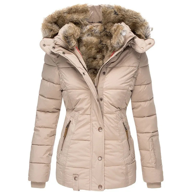Women’s Winter Jacket with Faux Fur Trim Collar-Bon Voyage Vintage