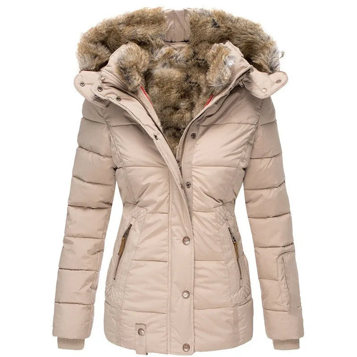 Women’s Winter Jacket with Faux Fur Trim Collar-Bon Voyage Vintage