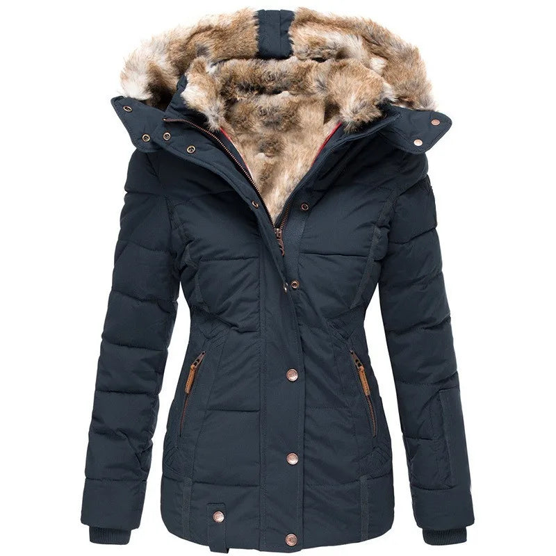 Women’s Winter Jacket with Faux Fur Trim Collar-Bon Voyage Vintage