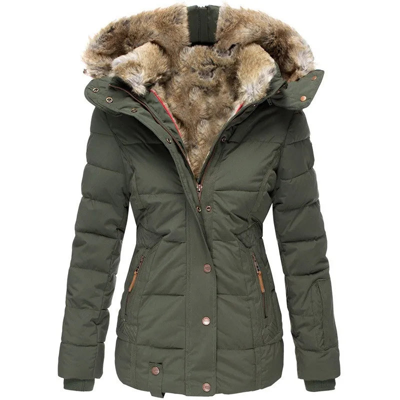 Women’s Winter Jacket with Faux Fur Trim Collar-Bon Voyage Vintage
