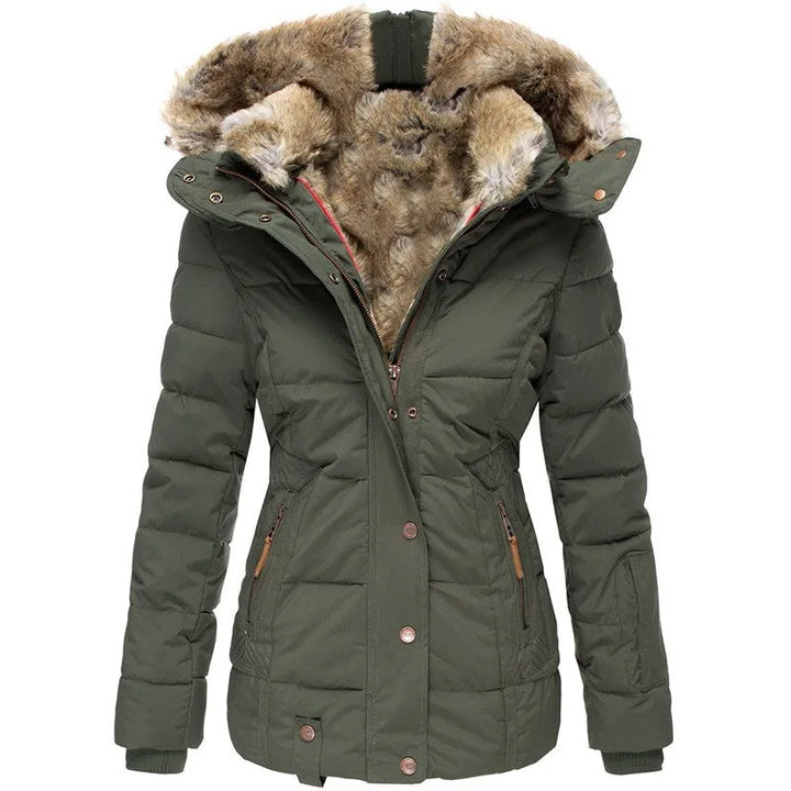 Women’s Winter Jacket with Faux Fur Trim Collar-Bon Voyage Vintage