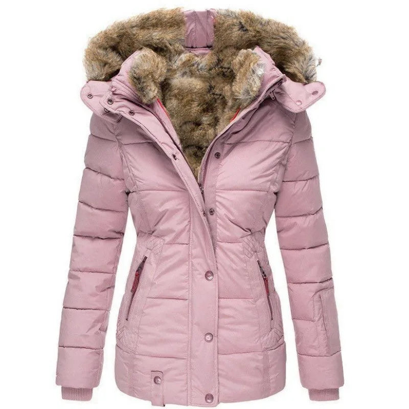 Women’s Winter Jacket with Faux Fur Trim Collar-Bon Voyage Vintage