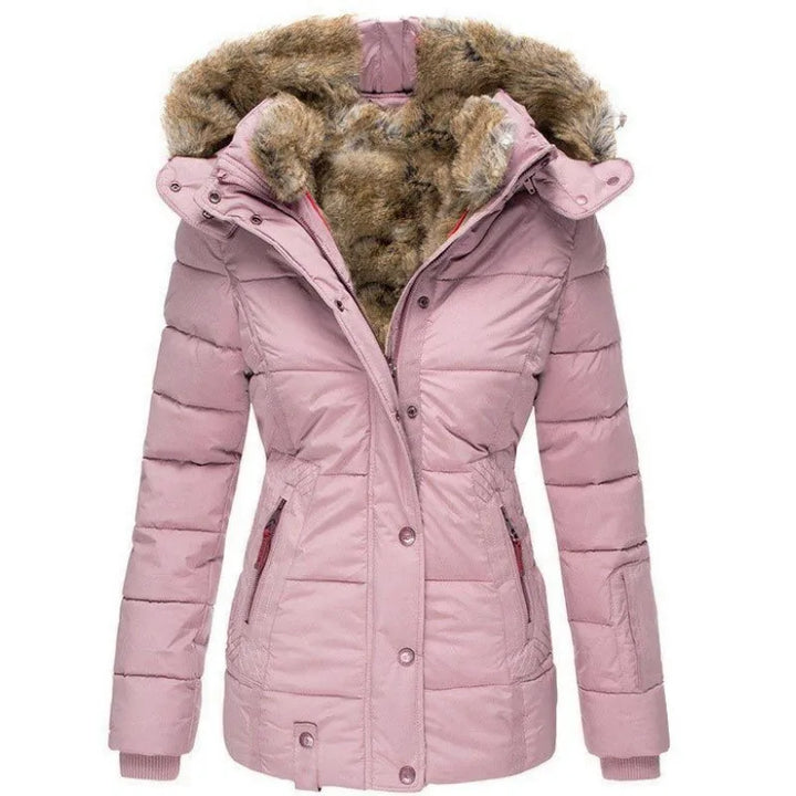 Women’s Winter Jacket with Faux Fur Trim Collar-Bon Voyage Vintage