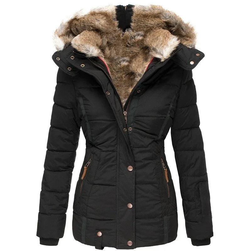 Women’s Winter Jacket with Faux Fur Trim Collar-Bon Voyage Vintage