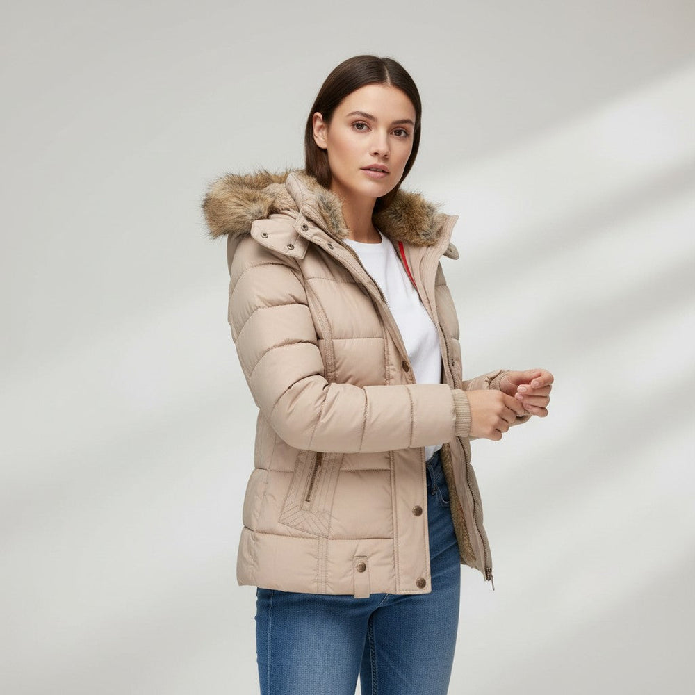 Women’s Winter Jacket with Faux Fur Trim Collar-Bon Voyage Vintage