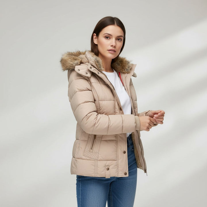 Women’s Winter Jacket with Faux Fur Trim Collar-Bon Voyage Vintage