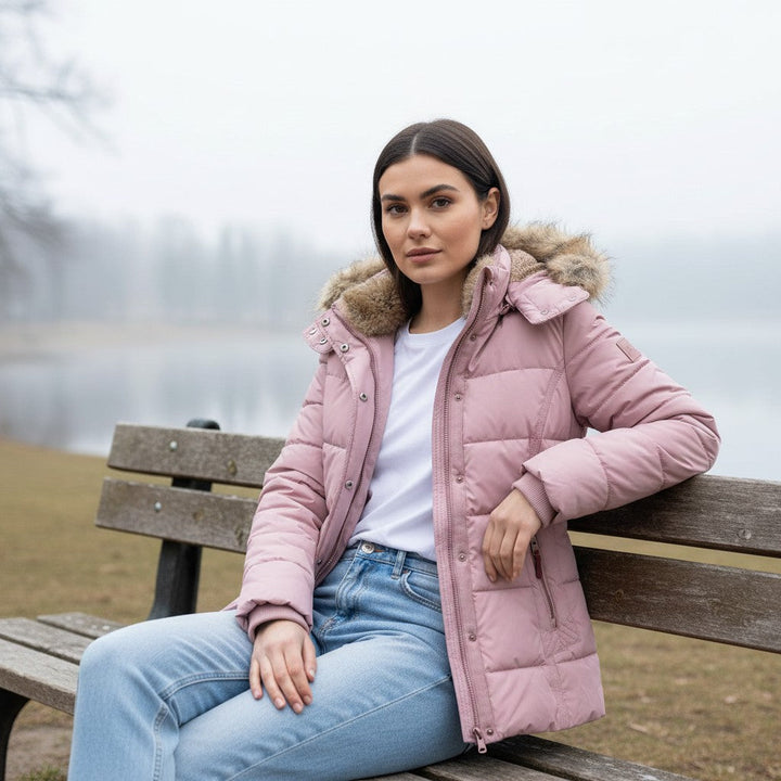 Women’s Winter Jacket with Faux Fur Trim Collar-Bon Voyage Vintage