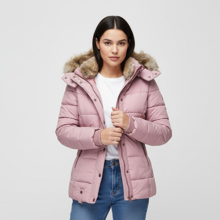 Women’s Winter Jacket with Faux Fur Trim Collar-Bon Voyage Vintage