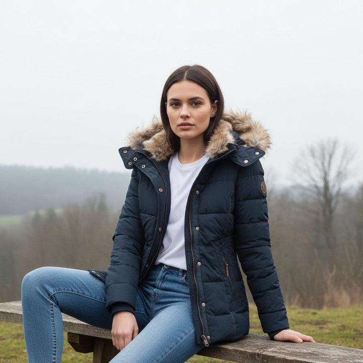 Women’s Winter Jacket with Faux Fur Trim Collar-Bon Voyage Vintage