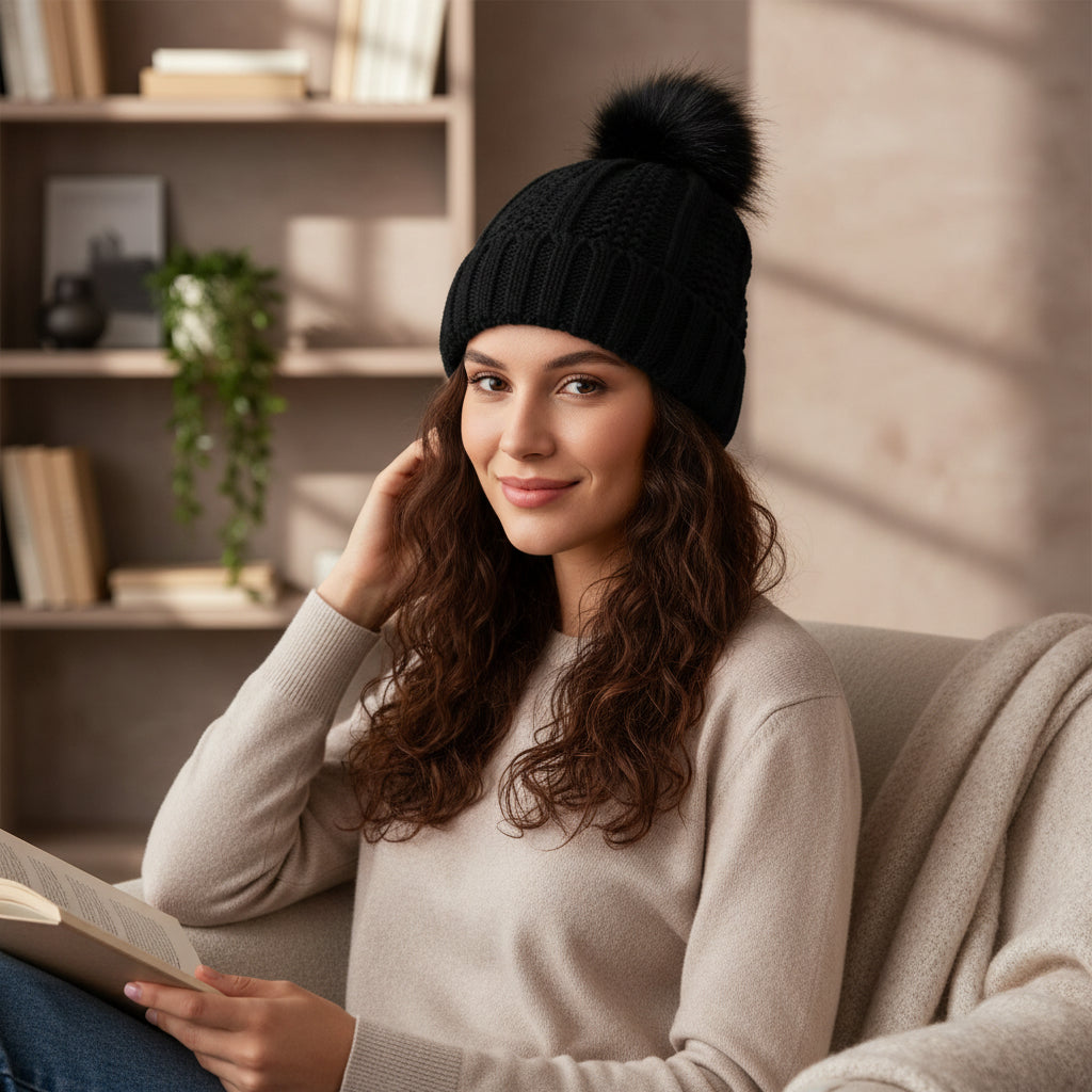 Women’s Winter Knitted Pom-Pom Beanie-Bon Voyage Vintage