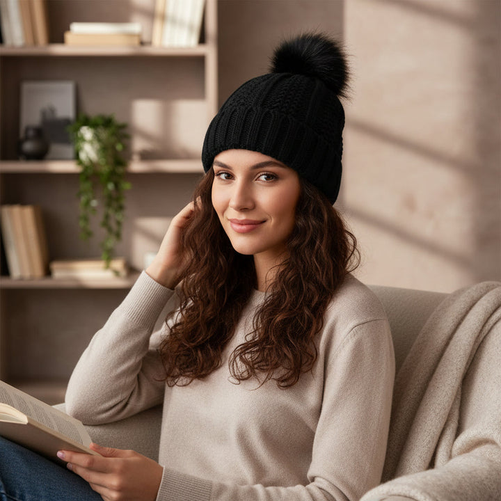 Women’s Winter Knitted Pom-Pom Beanie-Bon Voyage Vintage