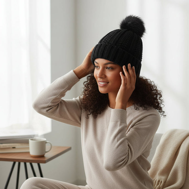Women’s Winter Knitted Pom-Pom Beanie-Bon Voyage Vintage