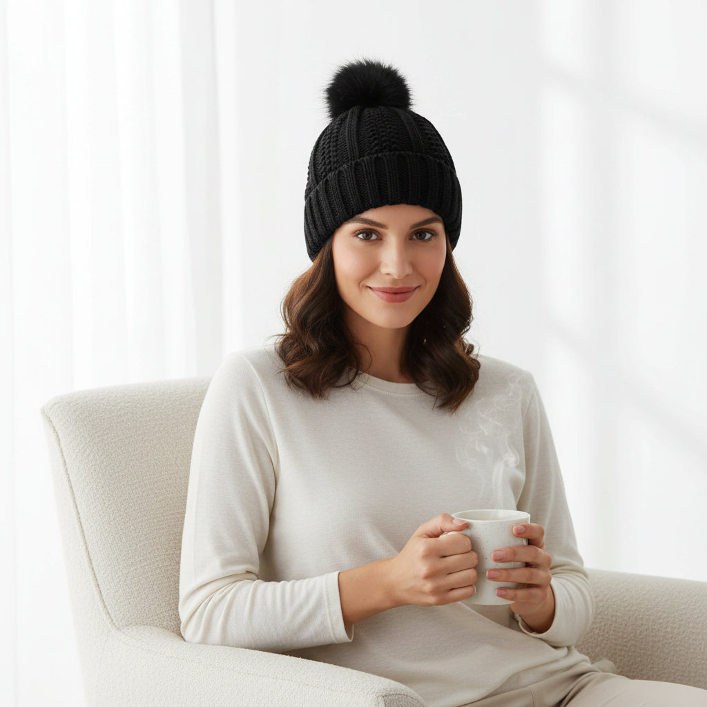 Women’s Winter Knitted Pom-Pom Beanie-Bon Voyage Vintage