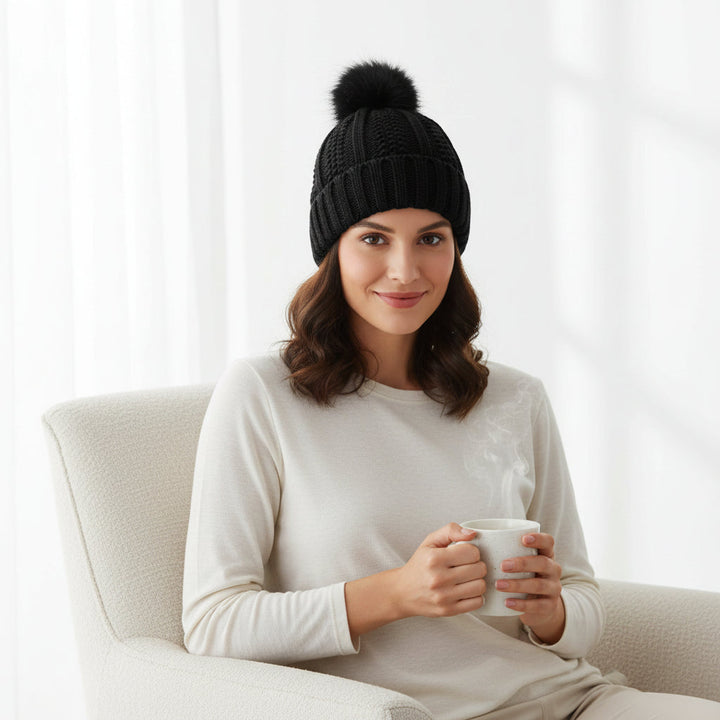 Women’s Winter Knitted Pom-Pom Beanie-Bon Voyage Vintage