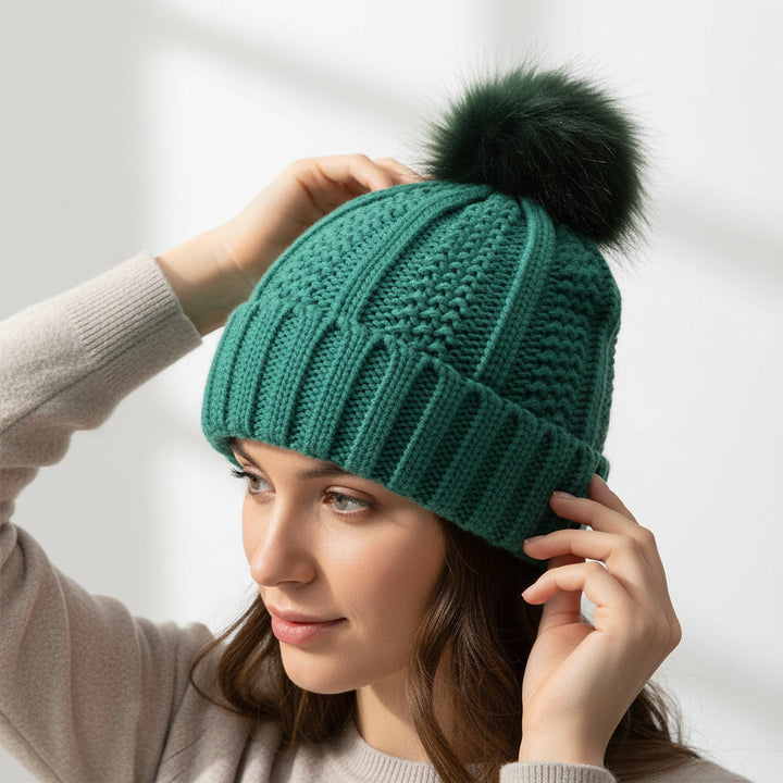 Women’s Winter Knitted Pom-Pom Beanie-Bon Voyage Vintage