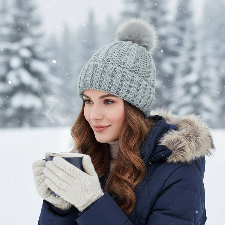 Women’s Winter Knitted Pom-Pom Beanie-Bon Voyage Vintage