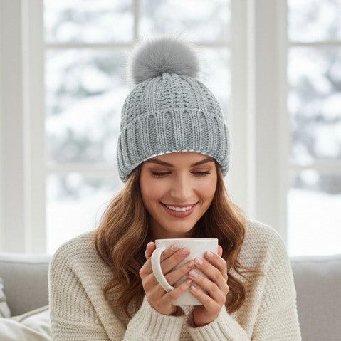 Women’s Winter Knitted Pom-Pom Beanie-Bon Voyage Vintage