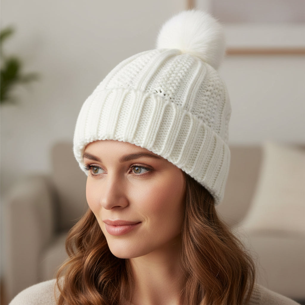 Women’s Winter Knitted Pom-Pom Beanie-Bon Voyage Vintage