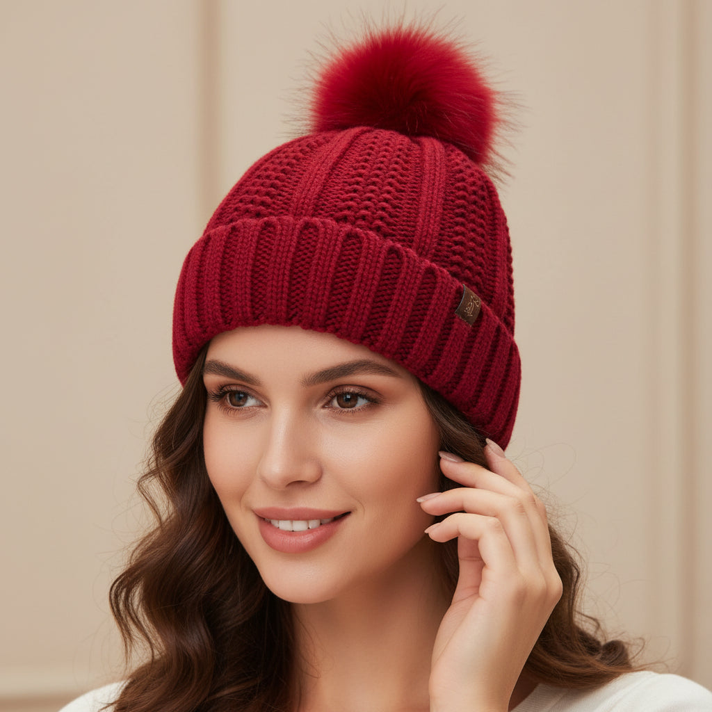 Women’s Winter Knitted Pom-Pom Beanie-Bon Voyage Vintage