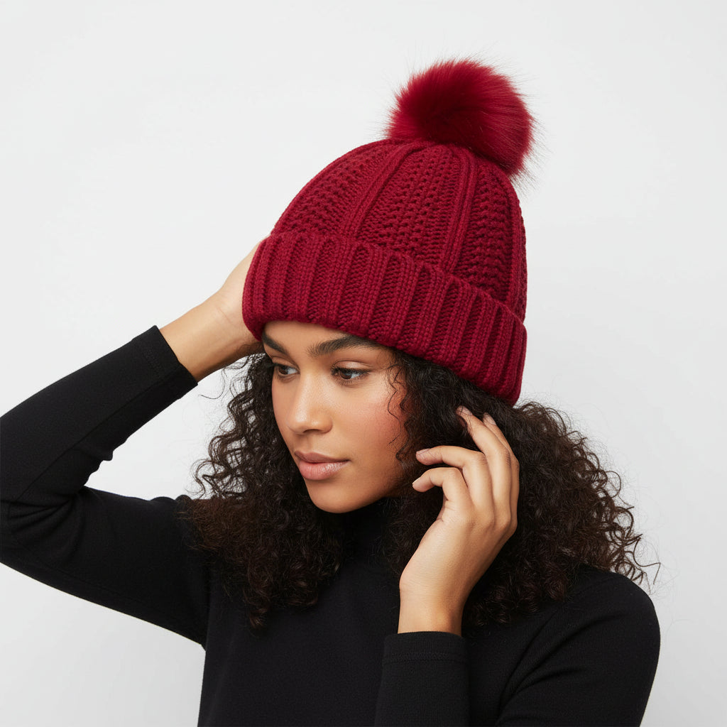 Women’s Winter Knitted Pom-Pom Beanie-Bon Voyage Vintage